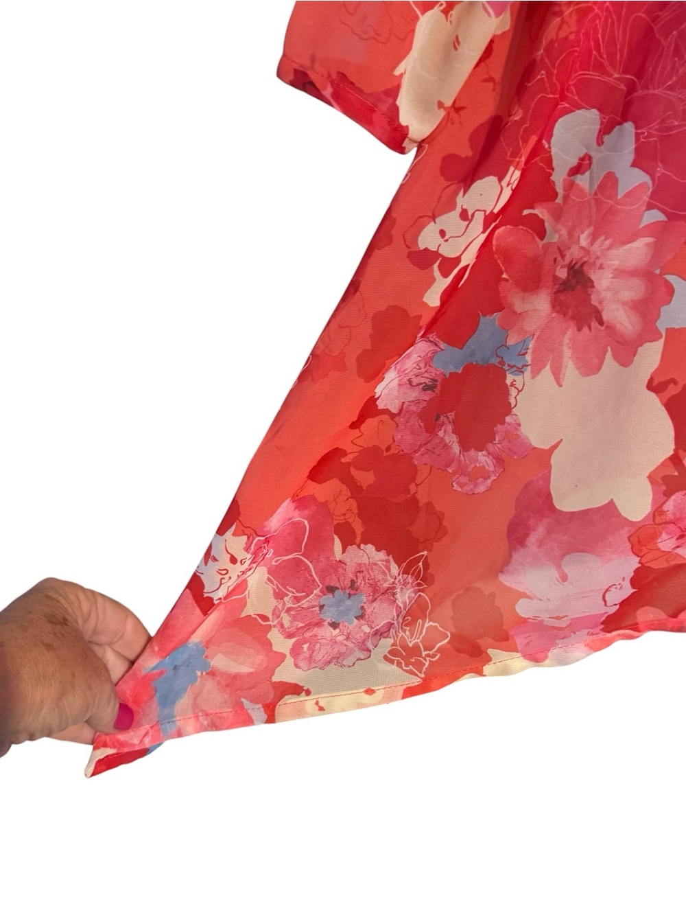 Indigo Soul Beautiful Pink/Coral Floral V-Neck Blouse LARGE #11 - Picture 4 of 7